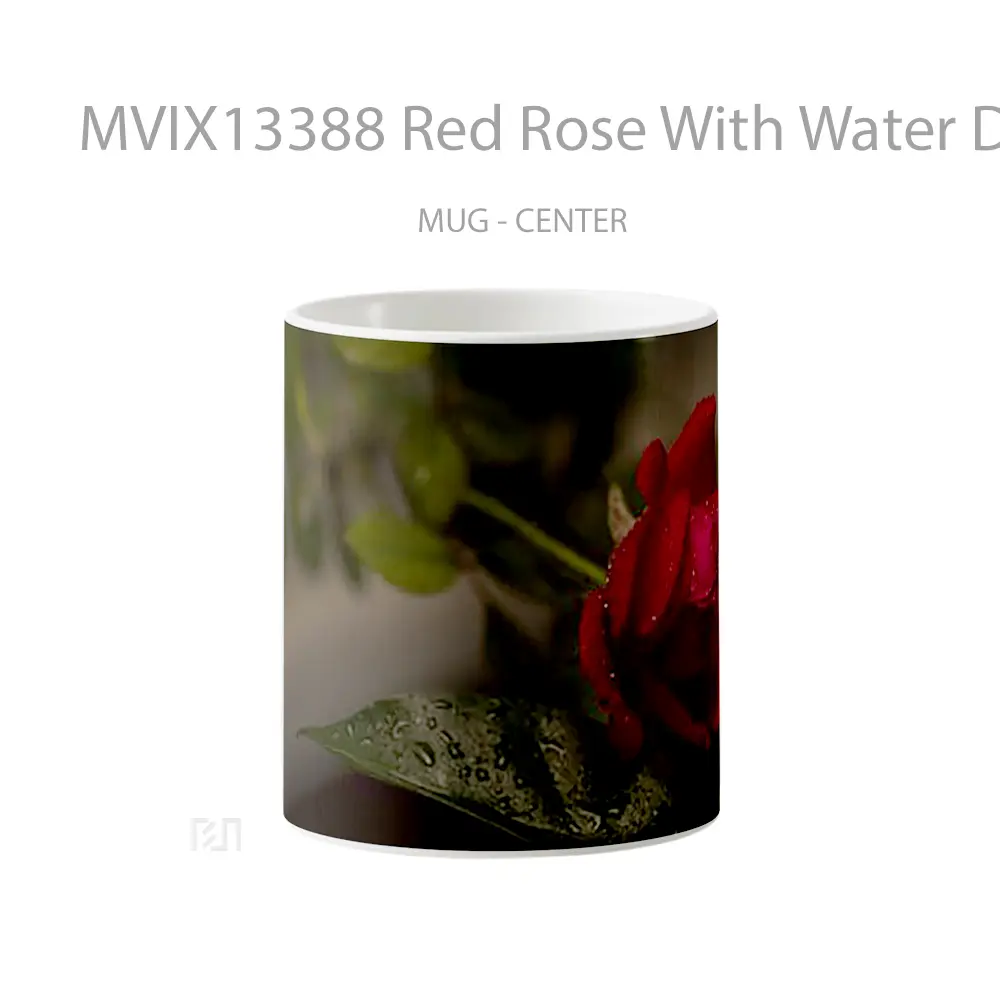 Mug Red Rose With Water Drops Gelas Pemandangan Alam