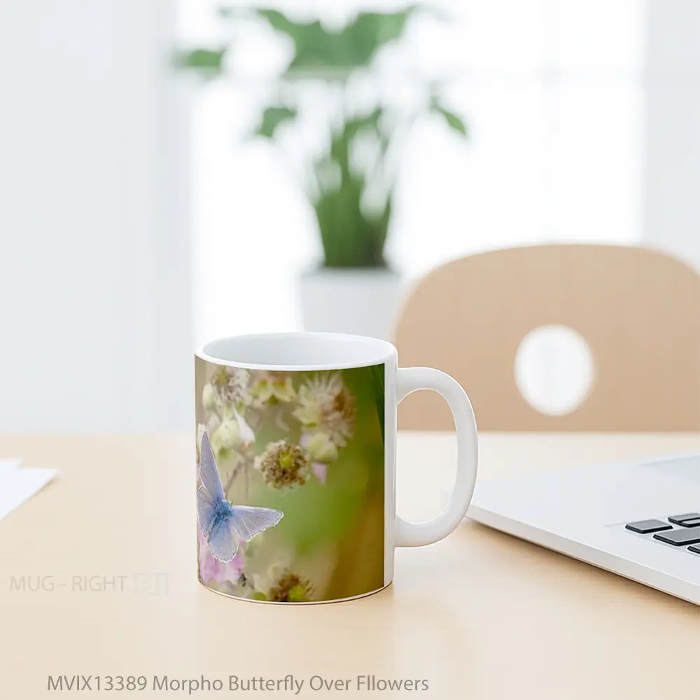 Mug Morpho Butterfly Over Fllowers Gelas Hewan Lucu - All-side / Desain
