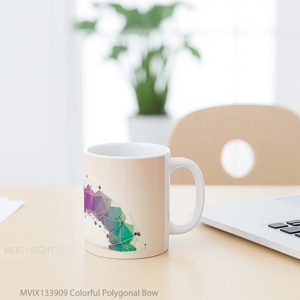 Mug Colorful Polygonal Bow Gelas Keramik Unik - All-side / Desain