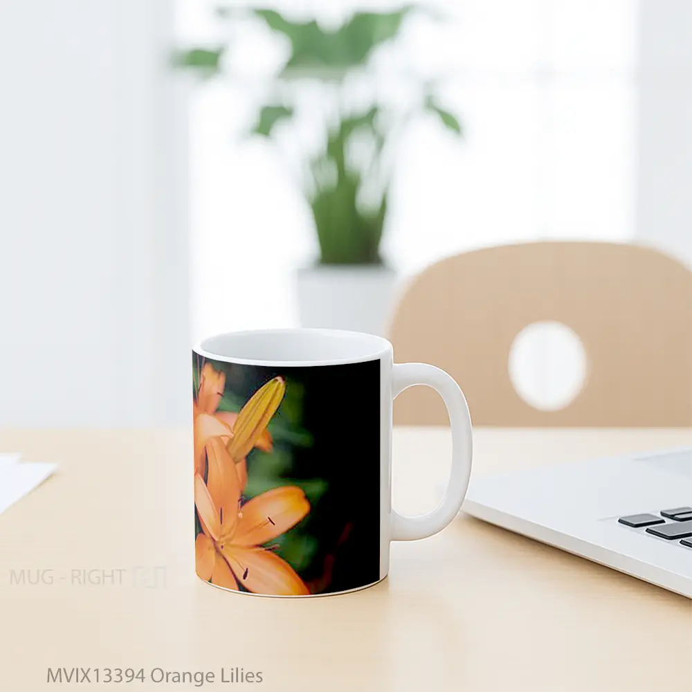 Mug Orange Lilies Gelas Keramik Unik - All-side / Desain