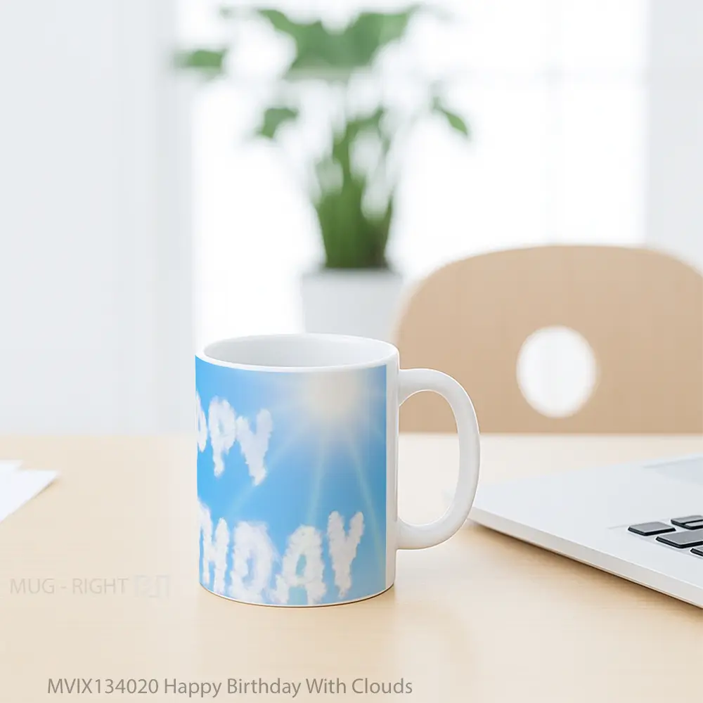 Mug Happy Birthday With Clouds Gelas Pemandangan Alam - All-side / Desain