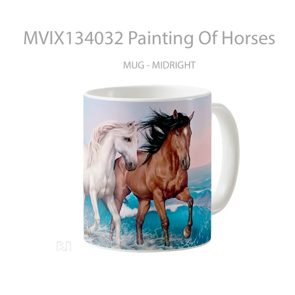 Mug Painting Of Horses Gelas Hewan Lucu - All-side / Desain