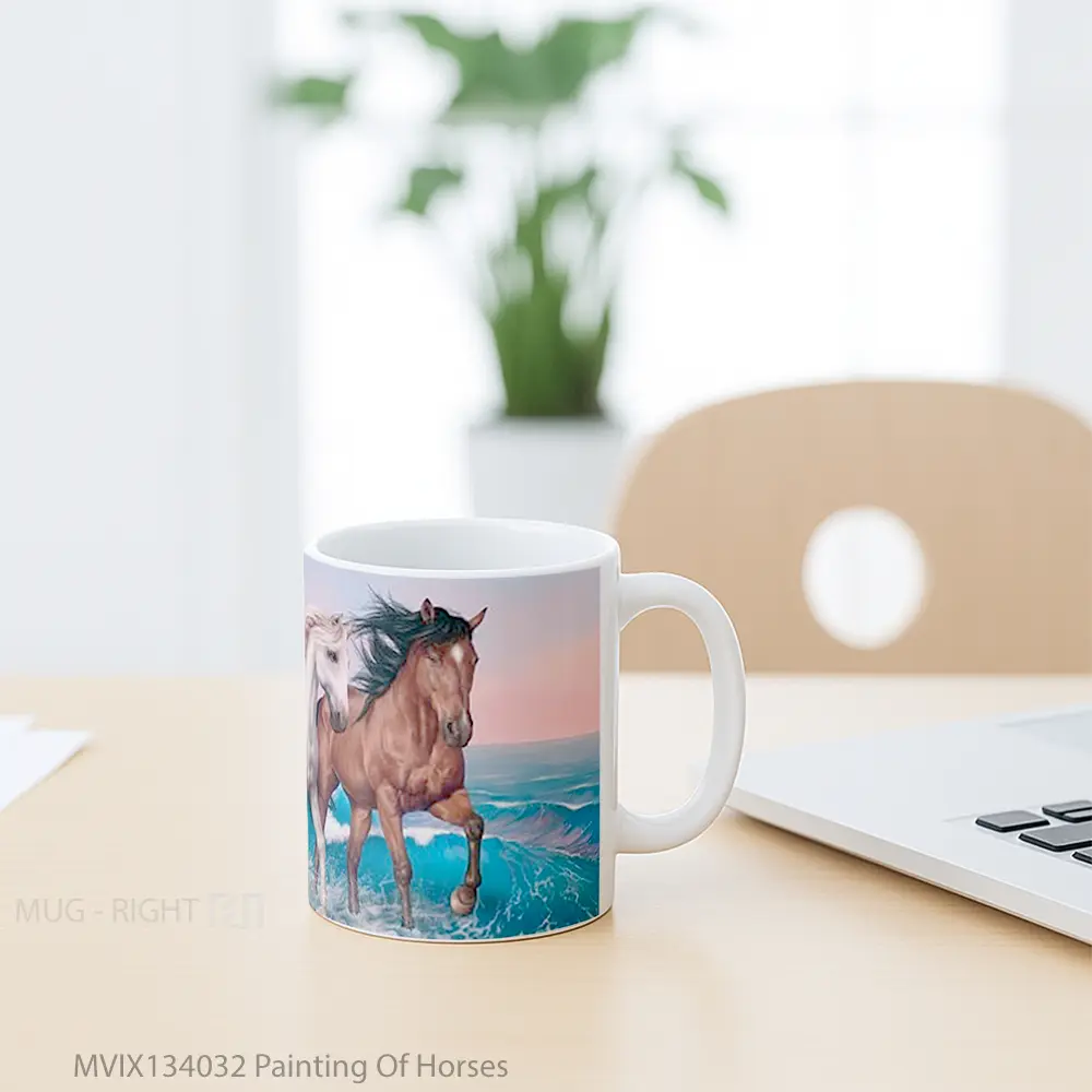 Mug Painting Of Horses Gelas Hewan Lucu - All-side / Desain