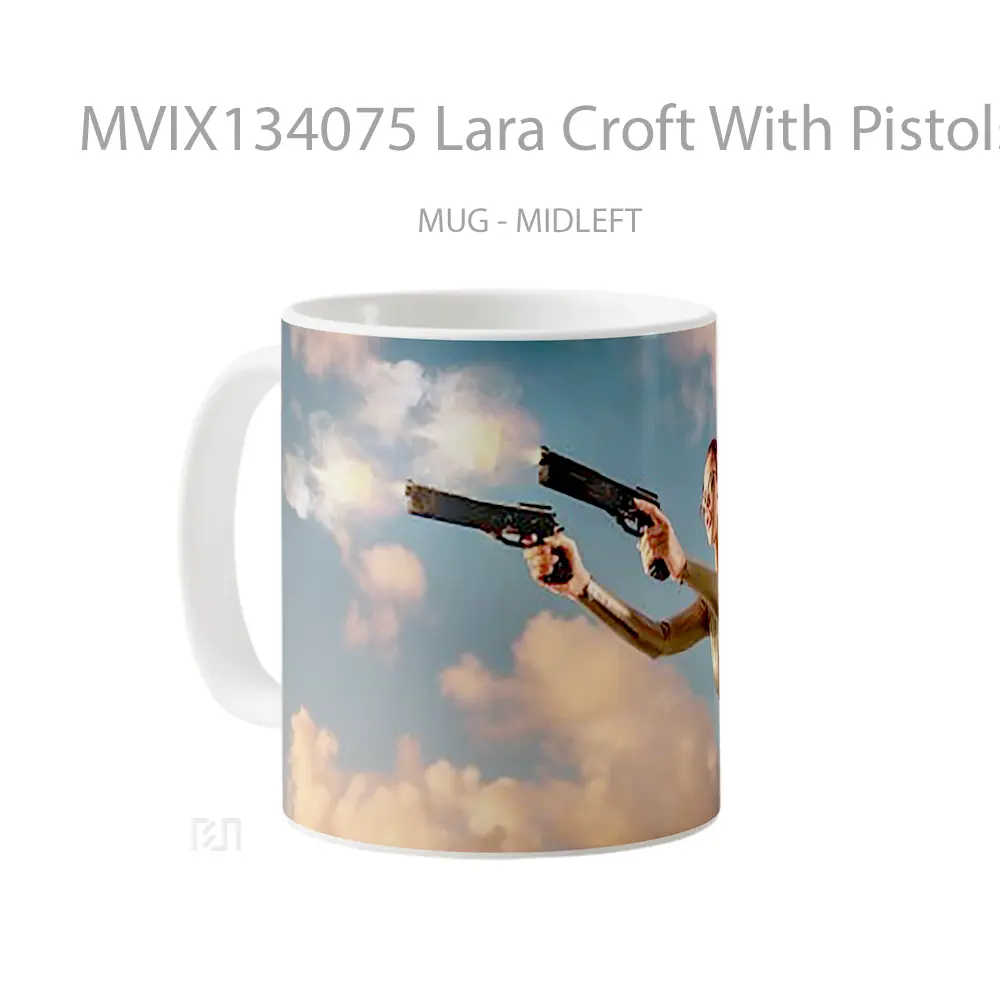 Mug Lara Croft With Pistols Gelas Keramik Unik - All-side / Desain