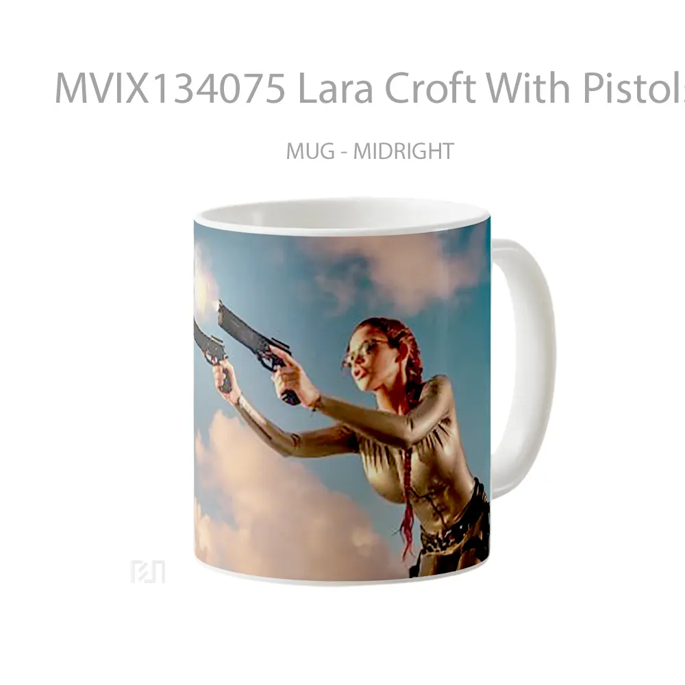 Mug Lara Croft With Pistols Gelas Keramik Unik - All-side / Desain