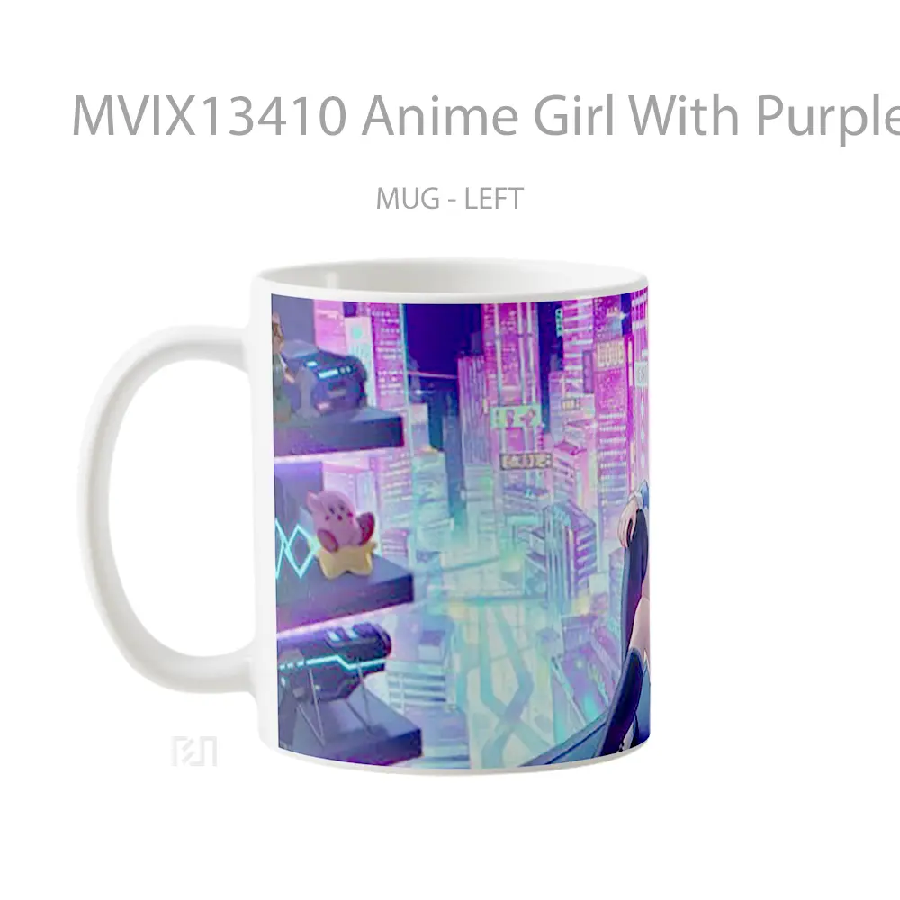 Mug Anime Girl With Purple Eyes Cyberpunk Cangkir Anime - All-side / Desain
