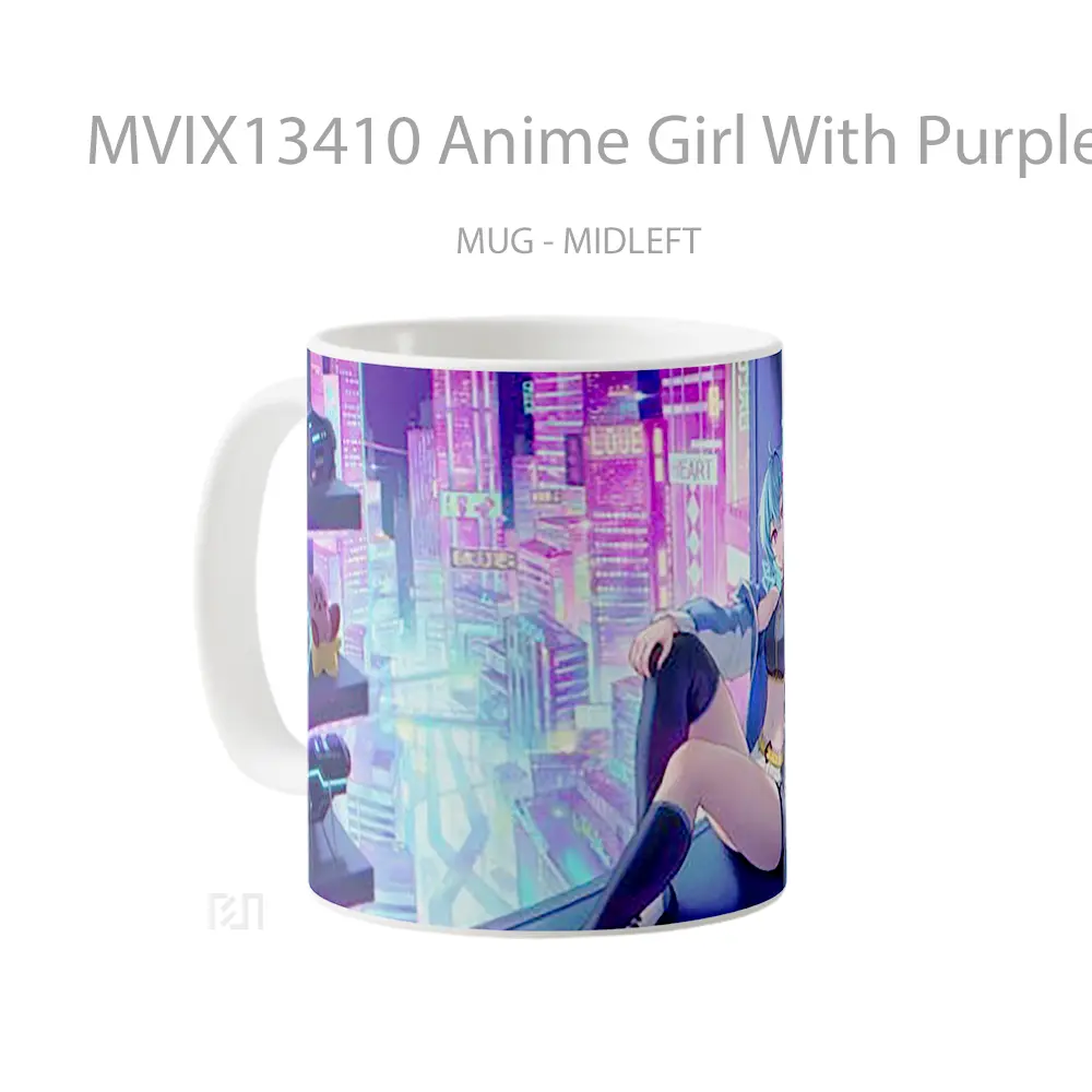 Mug Anime Girl With Purple Eyes Cyberpunk Cangkir Anime - All-side / Desain