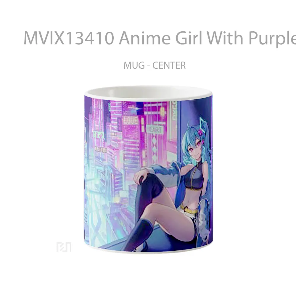 Mug Anime Girl With Purple Eyes Cyberpunk Cangkir Anime