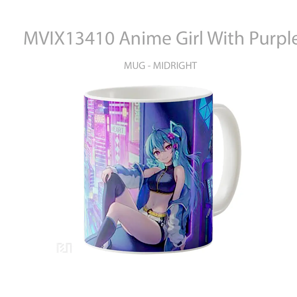 Mug Anime Girl With Purple Eyes Cyberpunk Cangkir Anime - All-side / Desain