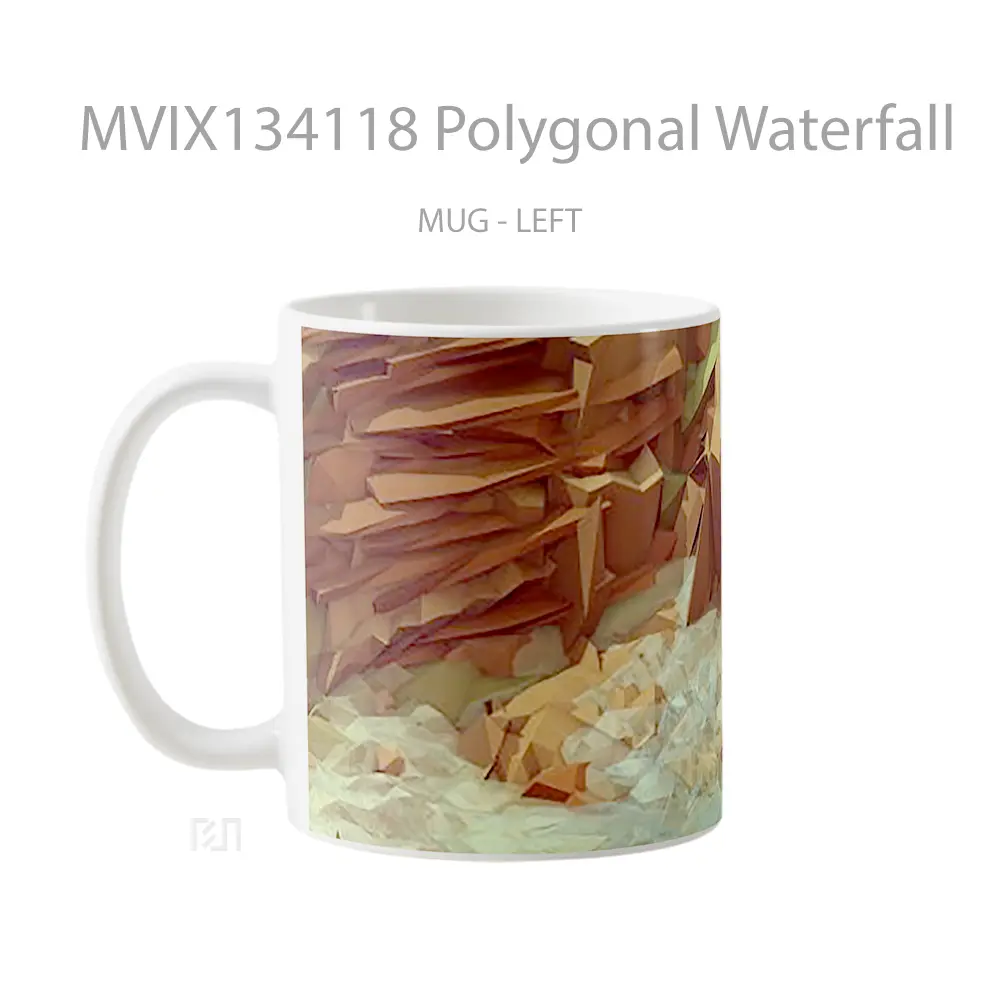 Mug Polygonal Waterfall Gelas Pemandangan Alam - All-side / Desain