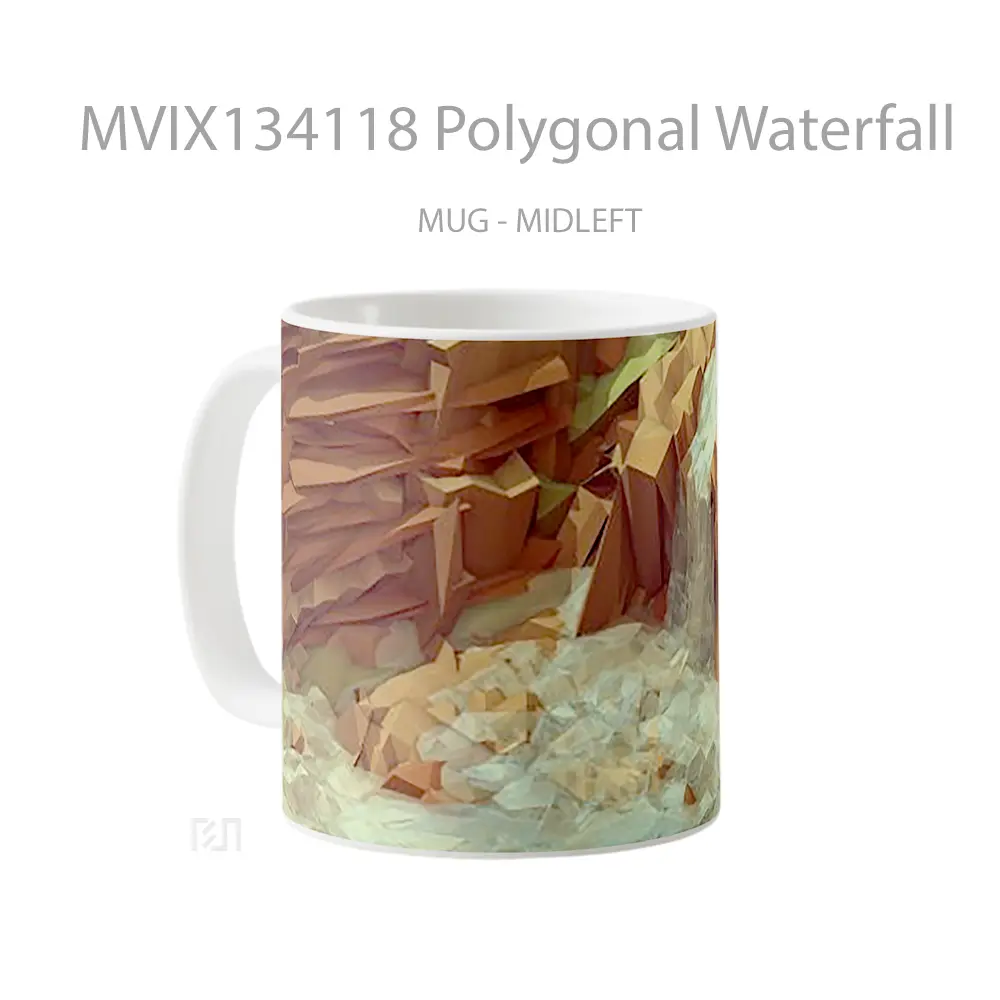 Mug Polygonal Waterfall Gelas Pemandangan Alam - All-side / Desain