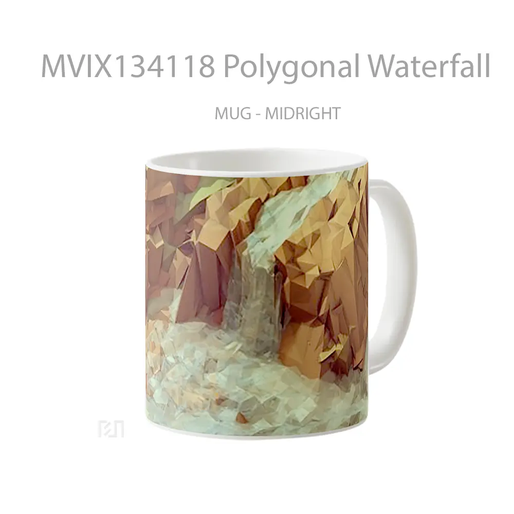 Mug Polygonal Waterfall Gelas Pemandangan Alam - All-side / Desain