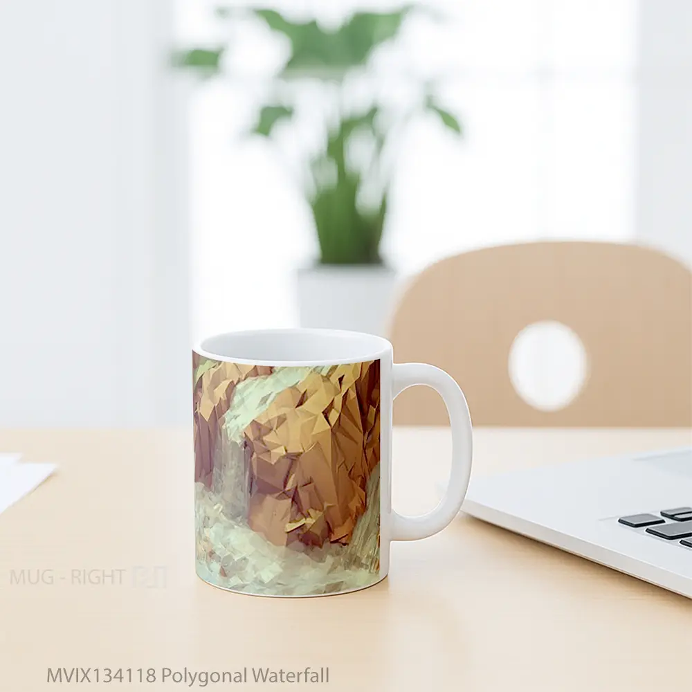 Mug Polygonal Waterfall Gelas Pemandangan Alam - All-side / Desain