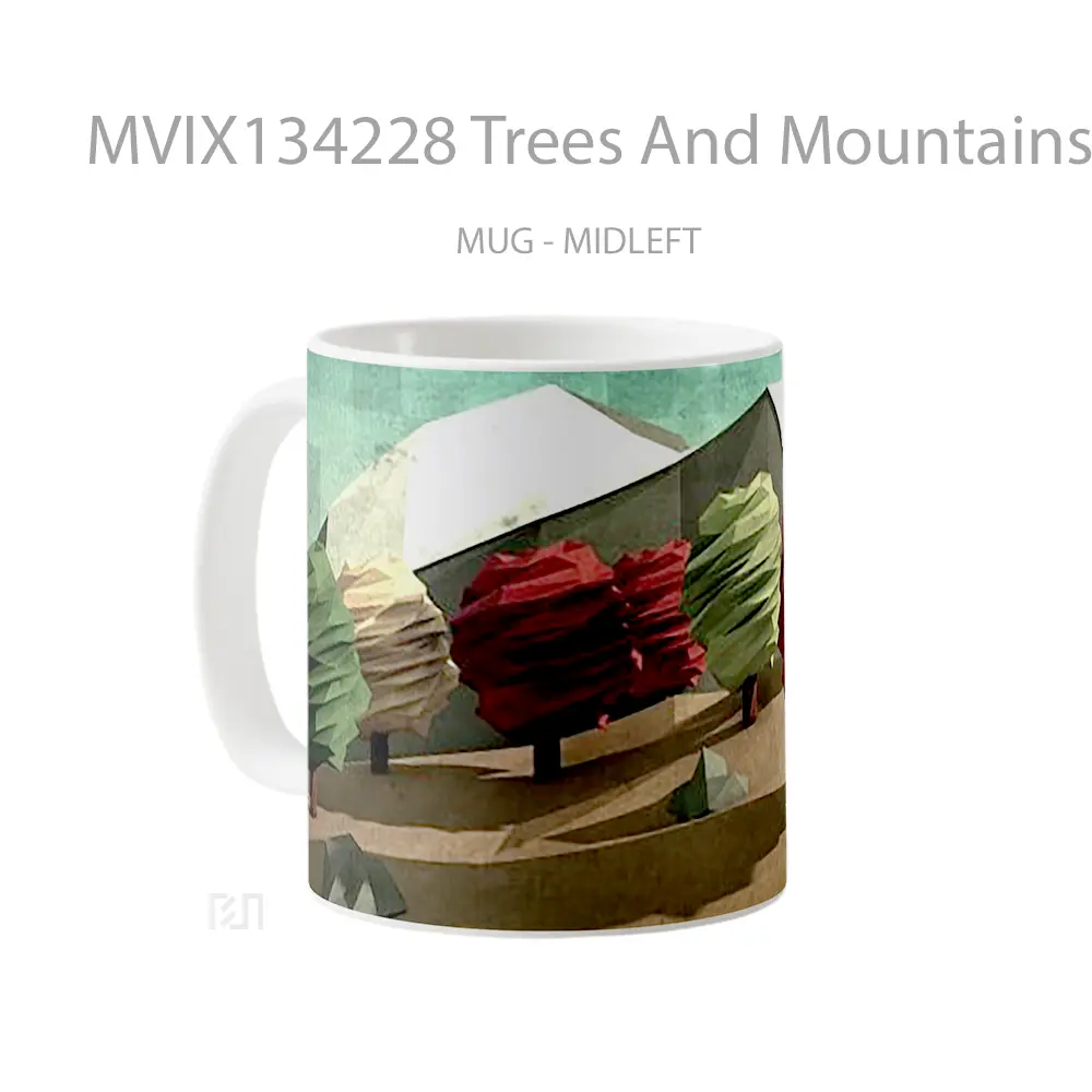 Mug Trees And Mountains Polygonal Gelas Pemandangan Alam - All-side / Desain
