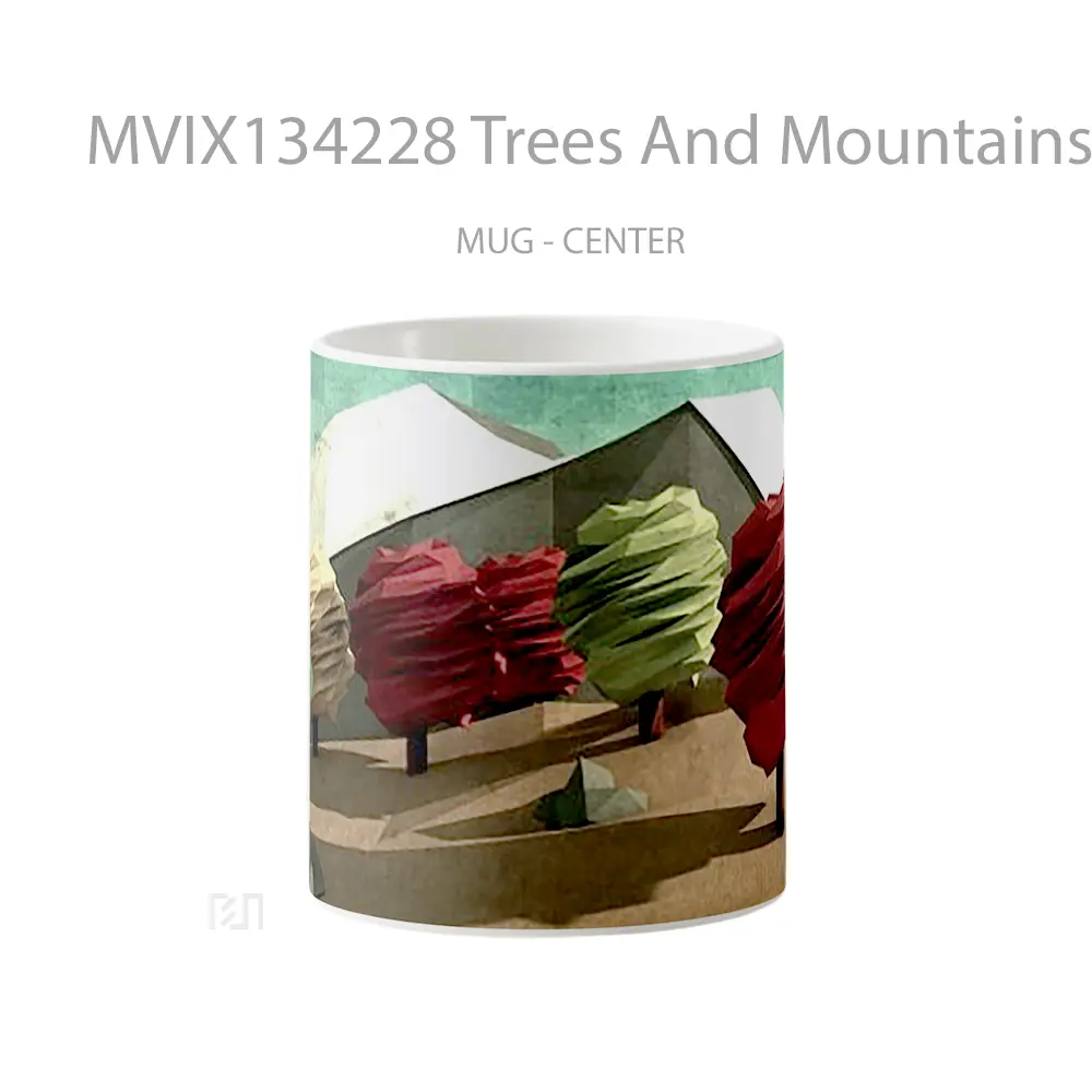 Mug Trees And Mountains Polygonal Gelas Pemandangan Alam