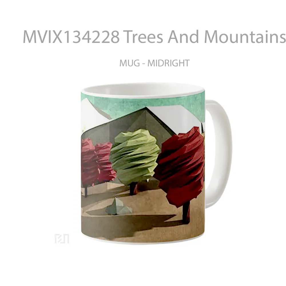 Mug Trees And Mountains Polygonal Gelas Pemandangan Alam - All-side / Desain