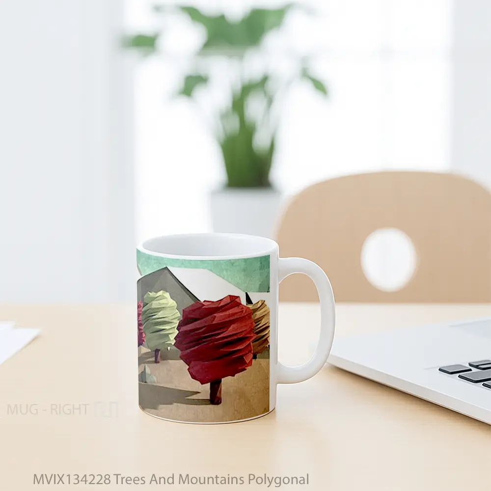 Mug Trees And Mountains Polygonal Gelas Pemandangan Alam - All-side / Desain