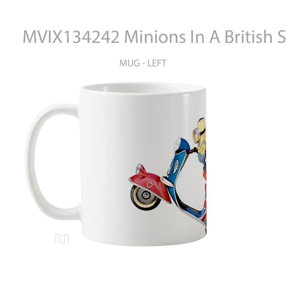 Mug Minions In A British Scooter Gelas Kartun - All-side / Desain
