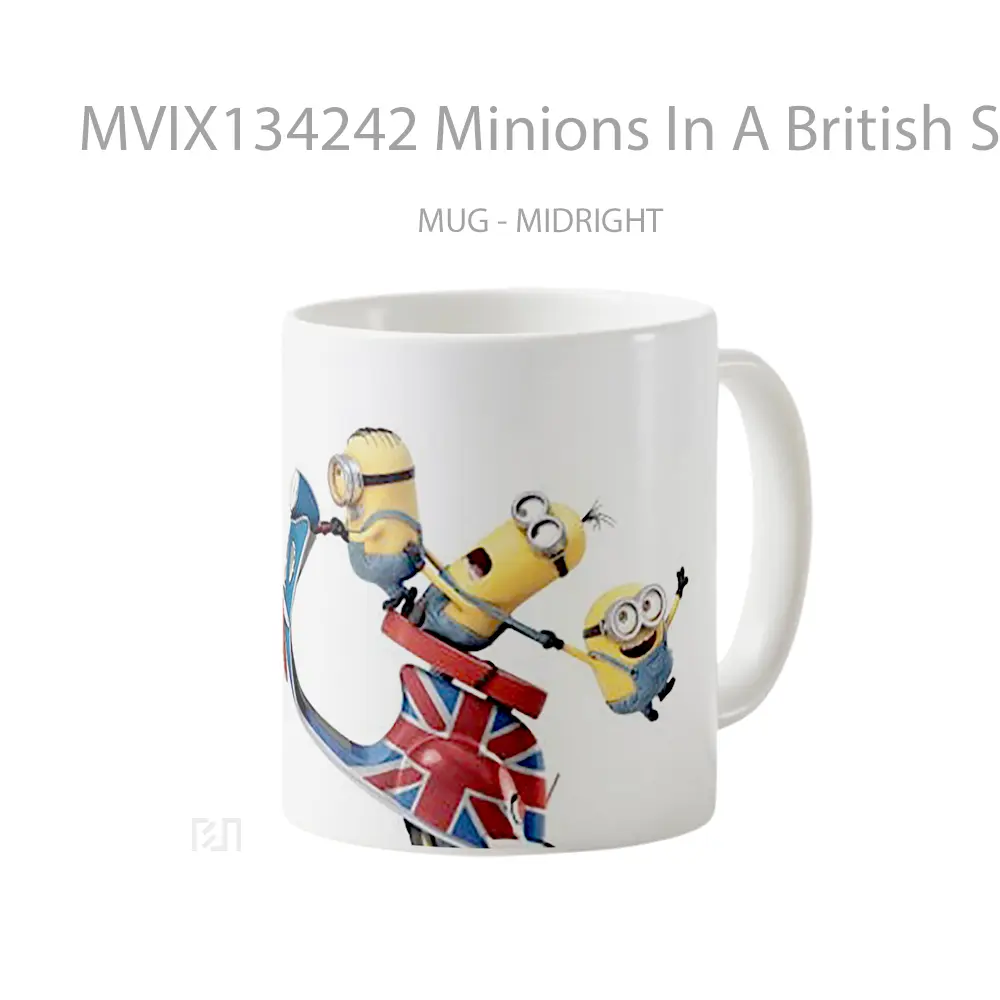 Mug Minions In A British Scooter Gelas Kartun - All-side / Desain