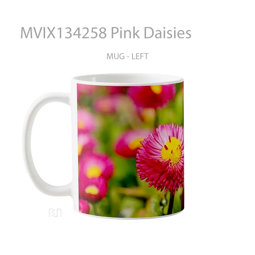 Mug Pink Daisies Gelas Keramik Unik - All-side / Desain