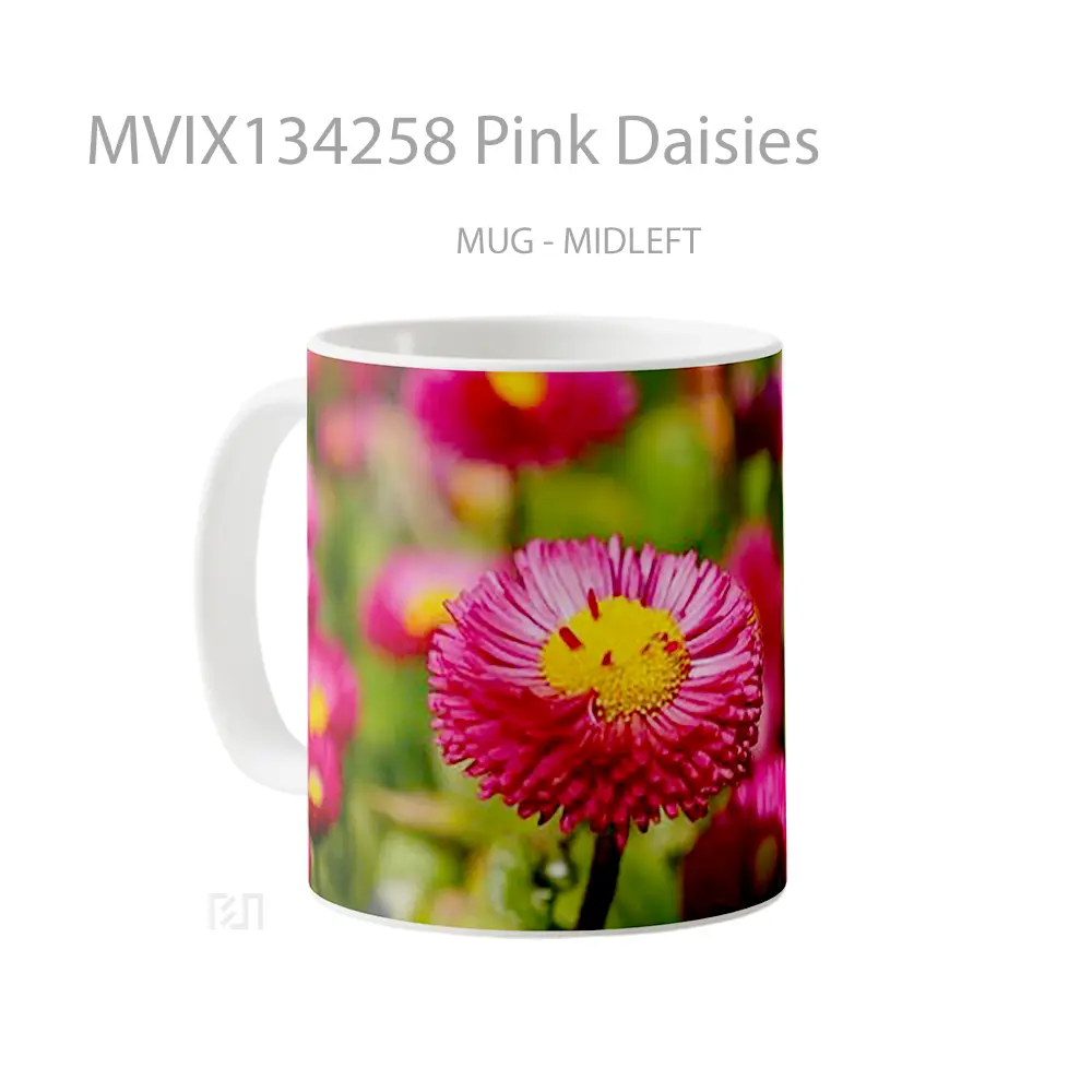 Mug Pink Daisies Gelas Keramik Unik - All-side / Desain