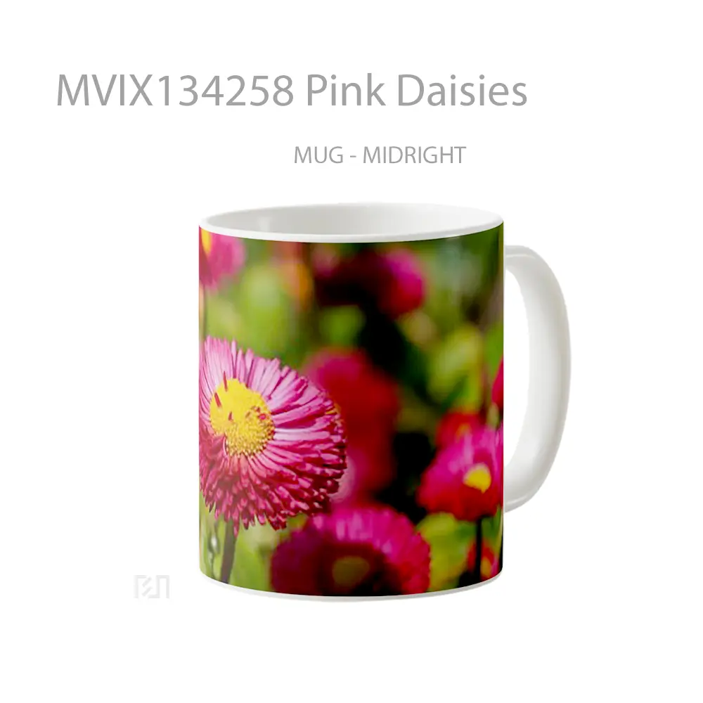 Mug Pink Daisies Gelas Keramik Unik - All-side / Desain
