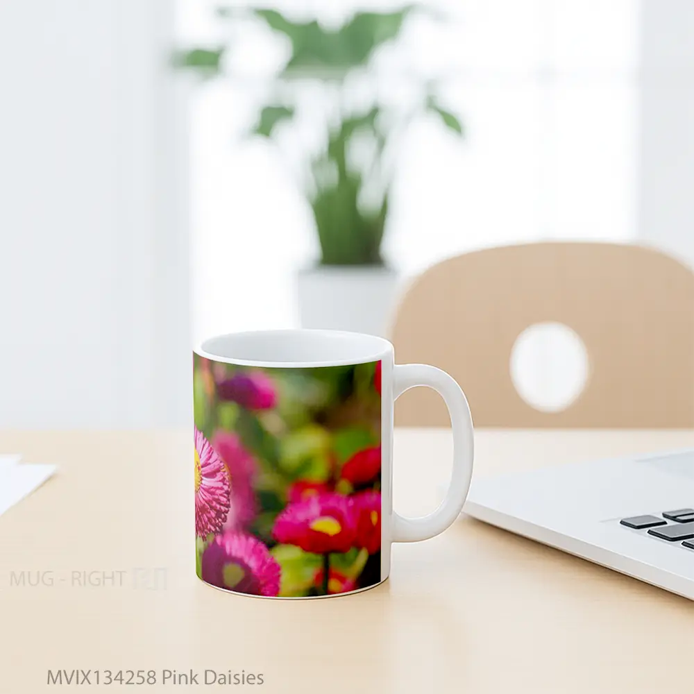 Mug Pink Daisies Gelas Keramik Unik - All-side / Desain