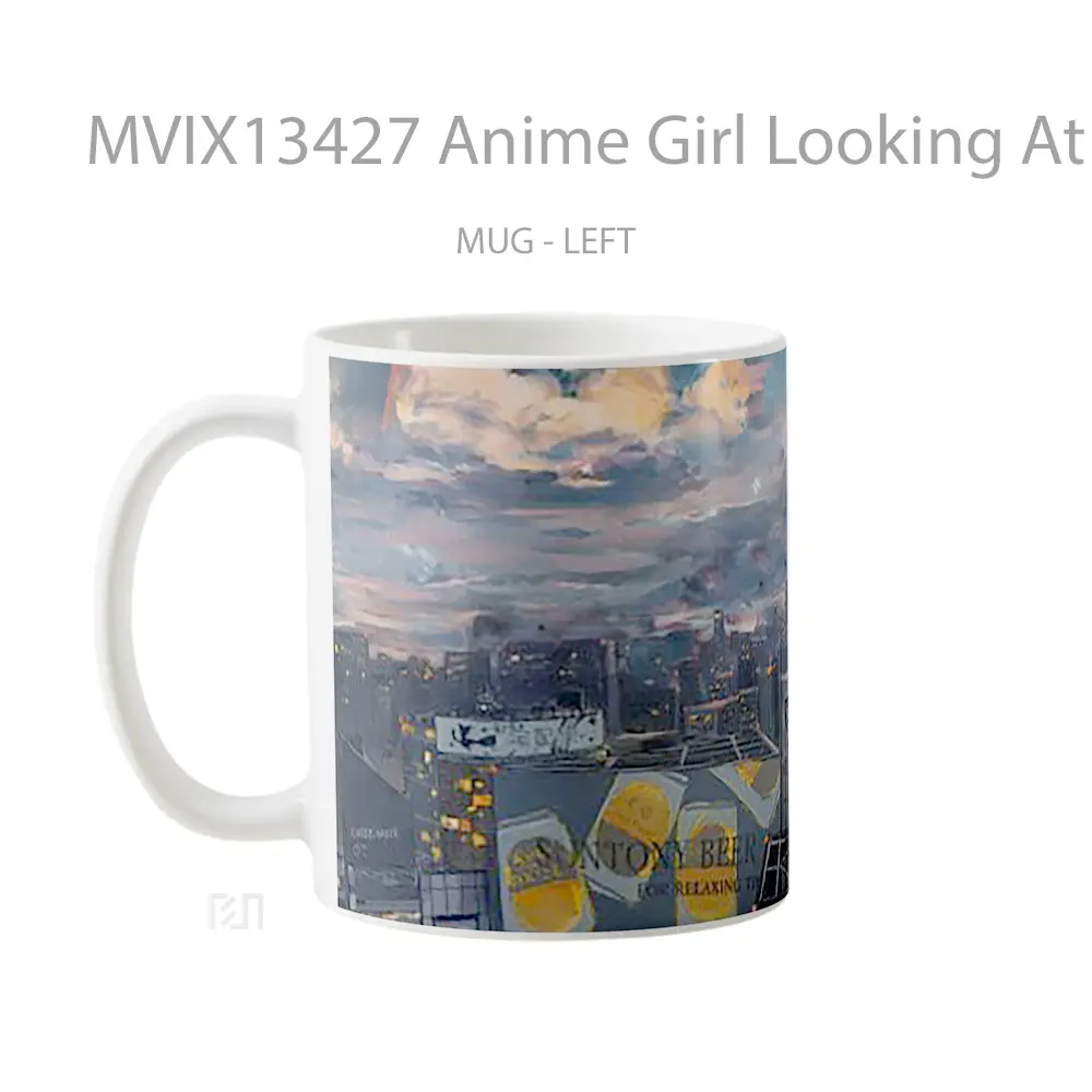 Mug Anime Girl Looking At The City Cangkir Anime - All-side / Desain