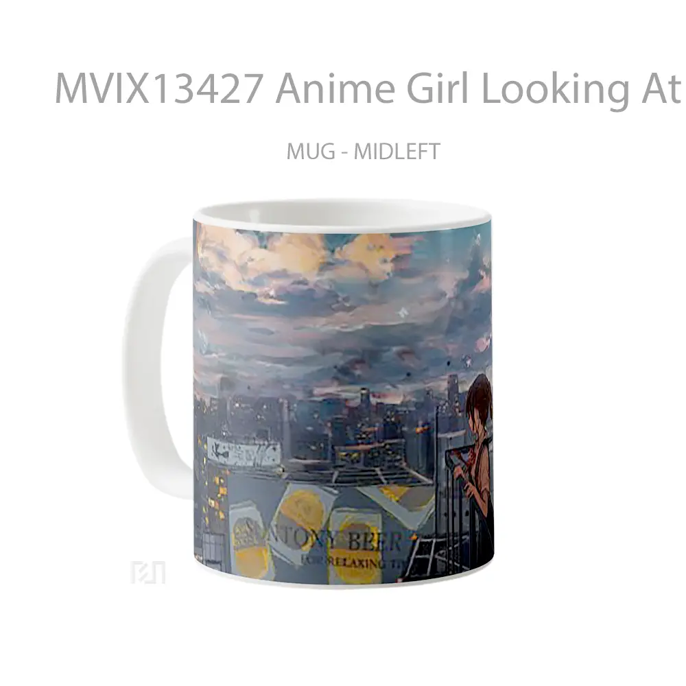Mug Anime Girl Looking At The City Cangkir Anime - All-side / Desain