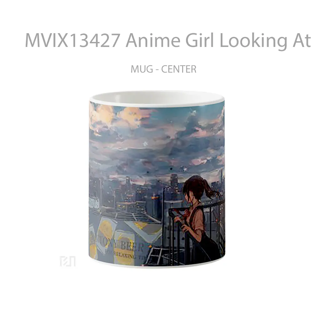 Mug Anime Girl Looking At The City Cangkir Anime