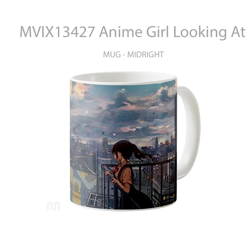 Mug Anime Girl Looking At The City Cangkir Anime - All-side / Desain