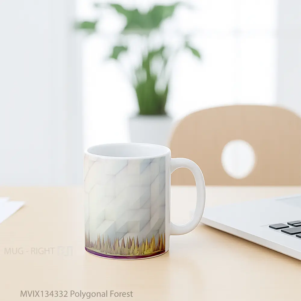 Mug Polygonal Forest Gelas Pemandangan Alam - All-side / Desain