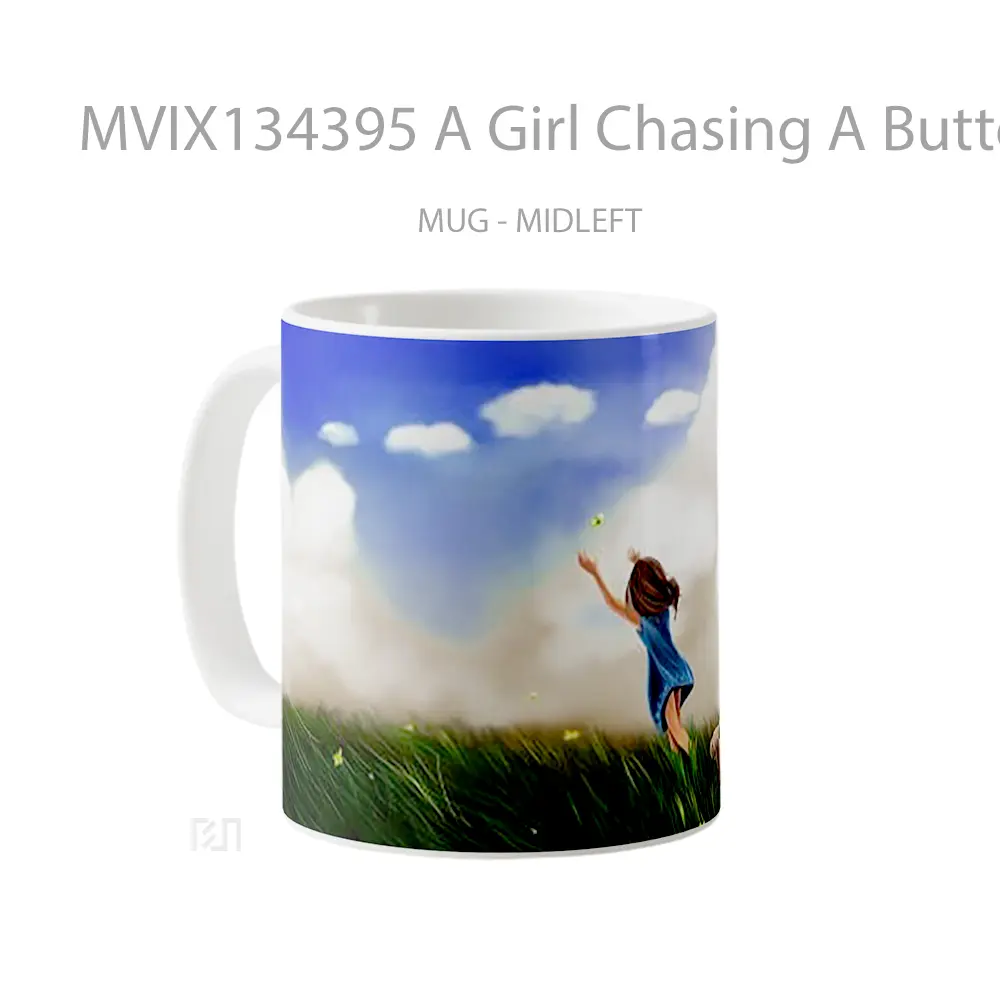 Mug A Girl Chasing A Butterfly Gelas Hewan Lucu - All-side / Desain