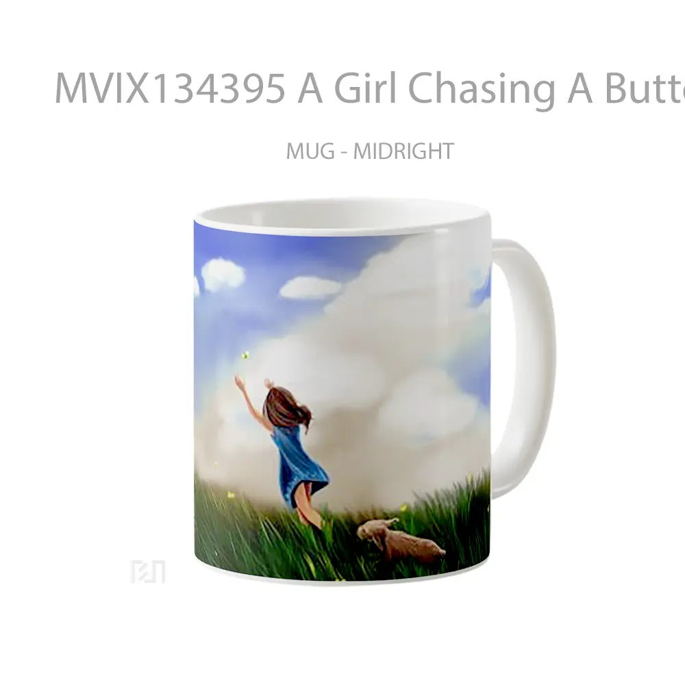 Mug A Girl Chasing A Butterfly Gelas Hewan Lucu - All-side / Desain