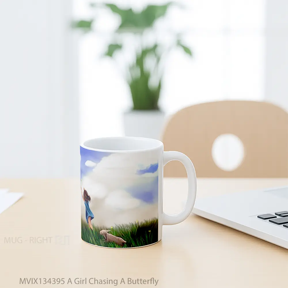 Mug A Girl Chasing A Butterfly Gelas Hewan Lucu - All-side / Desain