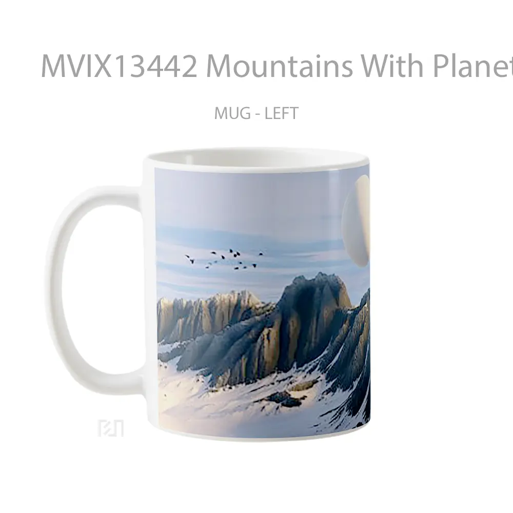 Mug Mountains With Planet Upclose 3D Illustration Gelas Pemandangan Alam - All-side / Desain