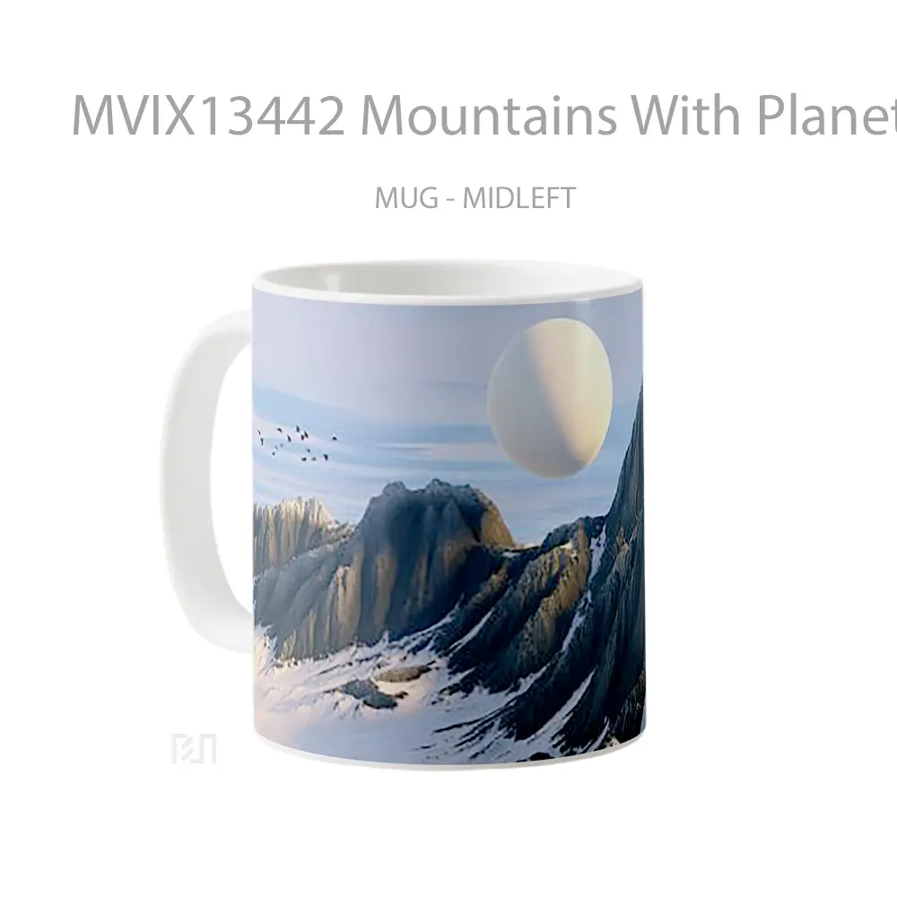 Mug Mountains With Planet Upclose 3D Illustration Gelas Pemandangan Alam - All-side / Desain