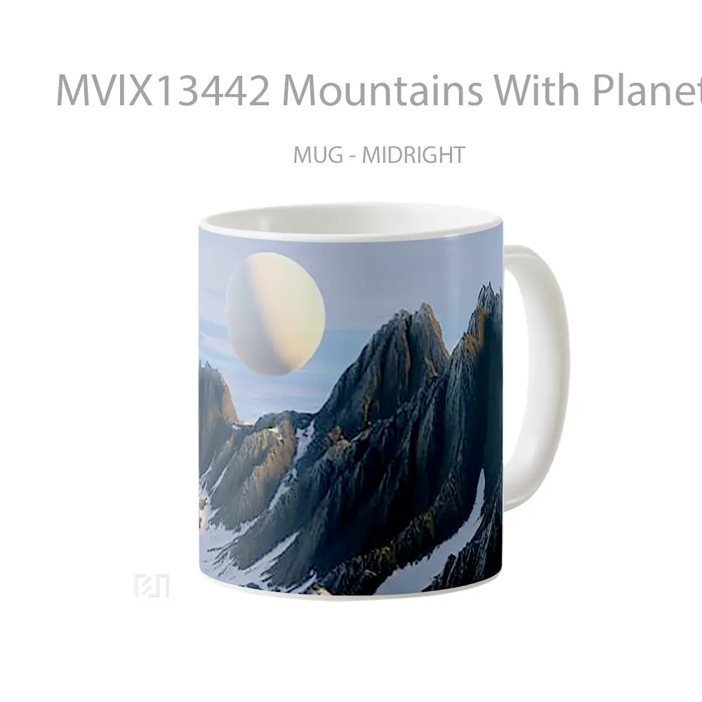 Mug Mountains With Planet Upclose 3D Illustration Gelas Pemandangan Alam - All-side / Desain