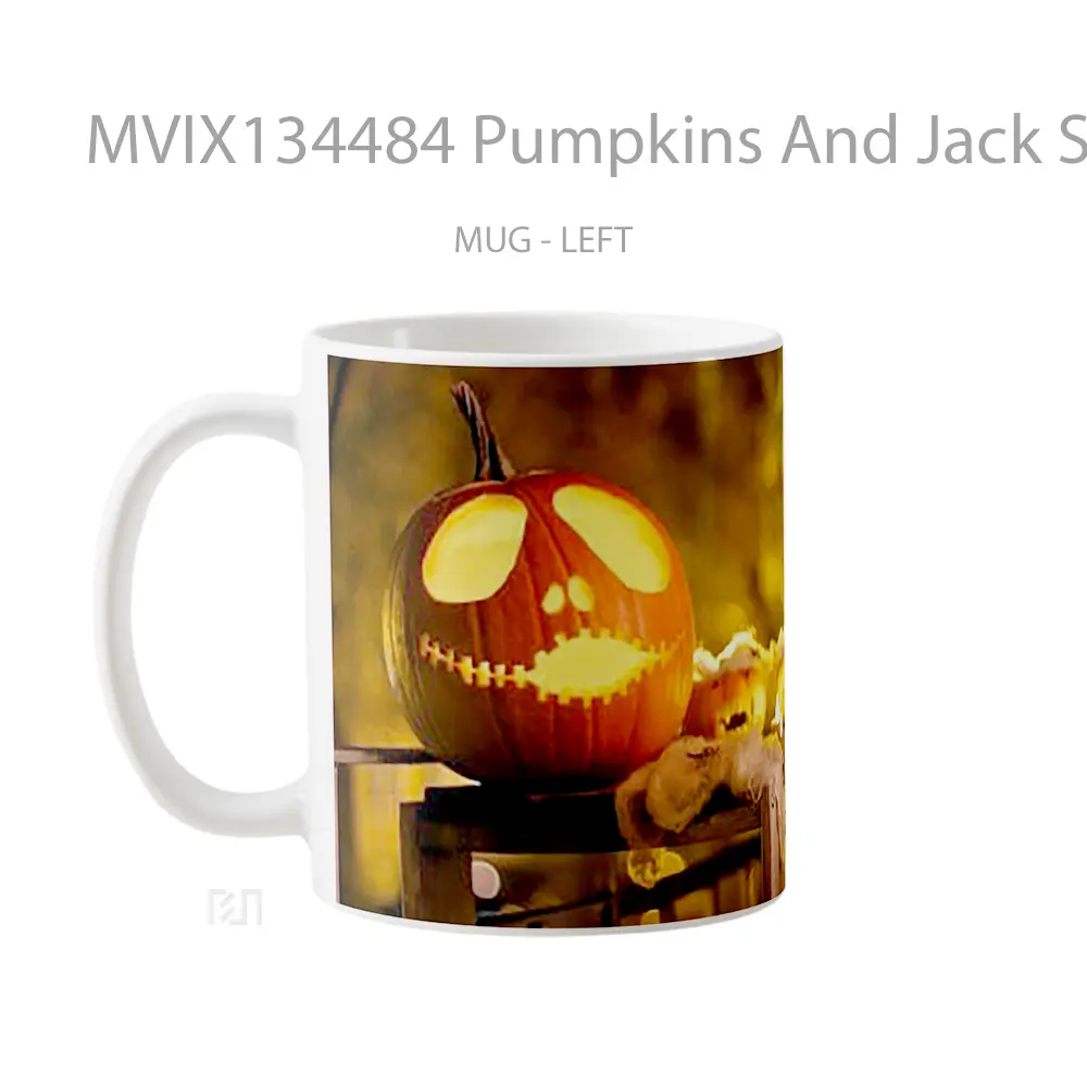 Mug Pumpkins And Jack Skellington Gelas Keramik Unik - All-side / Desain