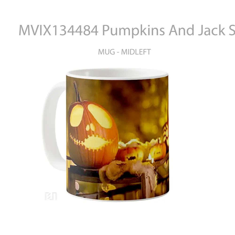 Mug Pumpkins And Jack Skellington Gelas Keramik Unik - All-side / Desain