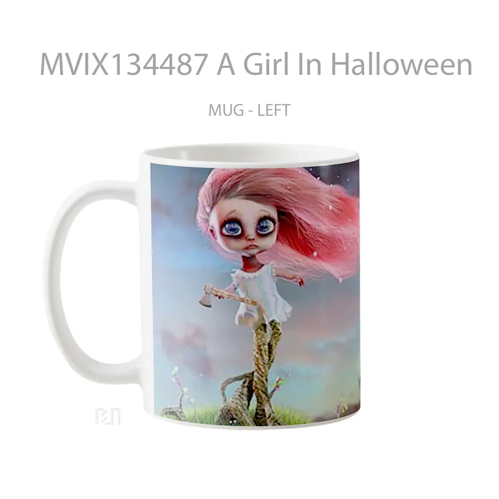 Mug A Girl In Halloween Gelas Keramik Unik - All-side / Desain