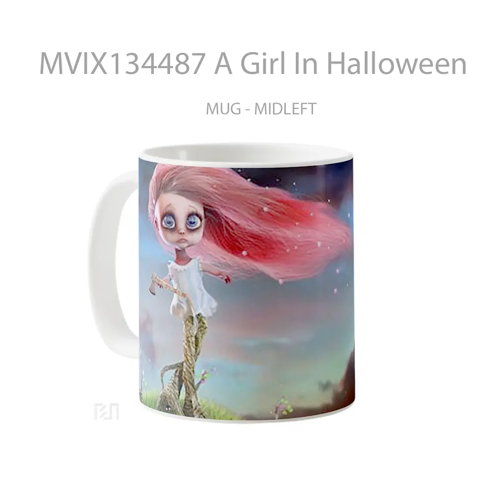 Mug A Girl In Halloween Gelas Keramik Unik - All-side / Desain