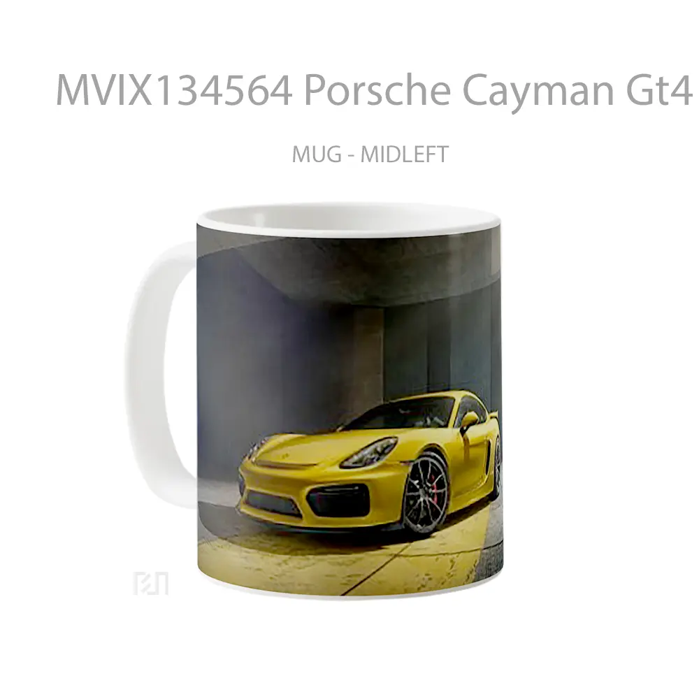 Mug Porsche Cayman Gt4 Yellow Cangkir Mobil - All-side / Desain