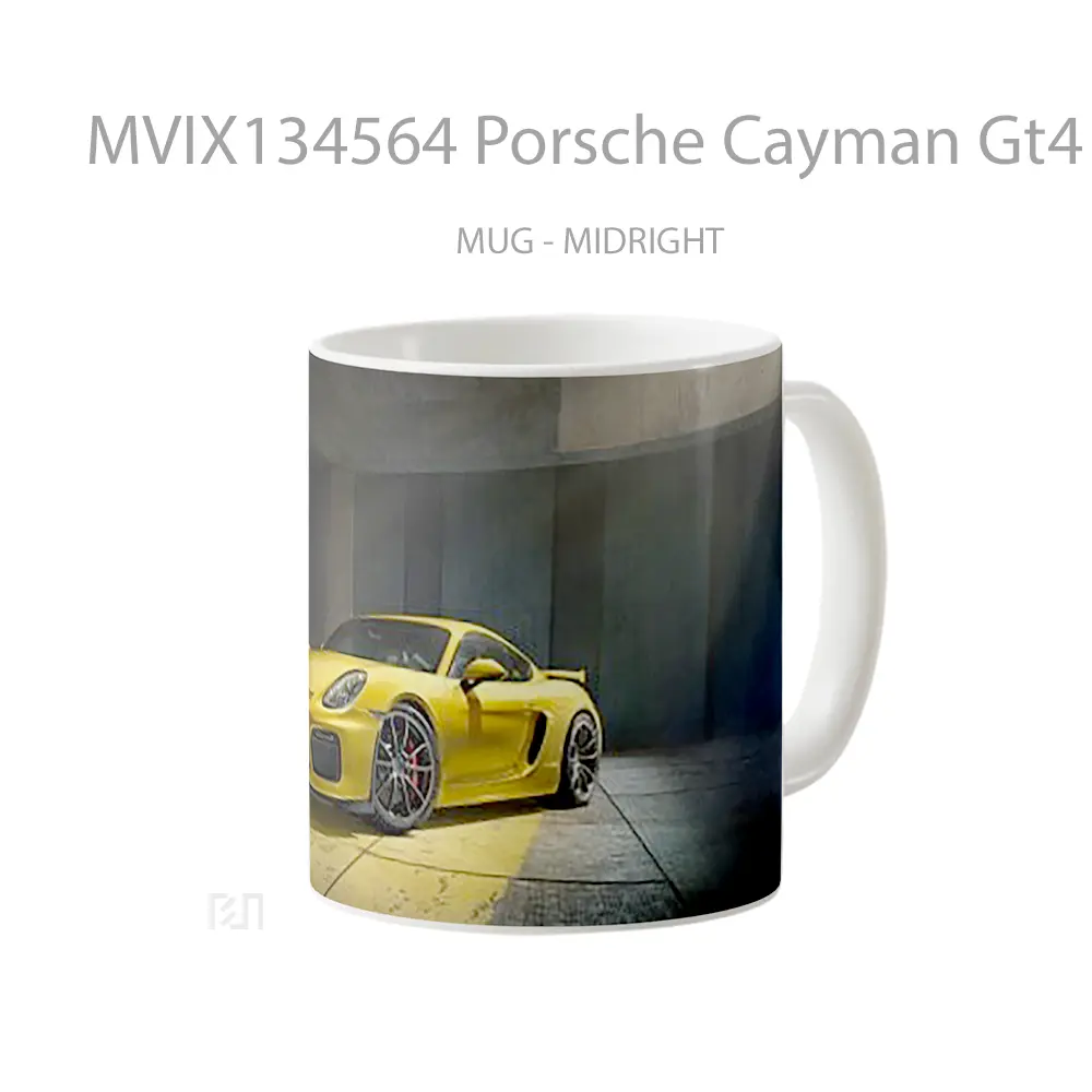Mug Porsche Cayman Gt4 Yellow Cangkir Mobil - All-side / Desain
