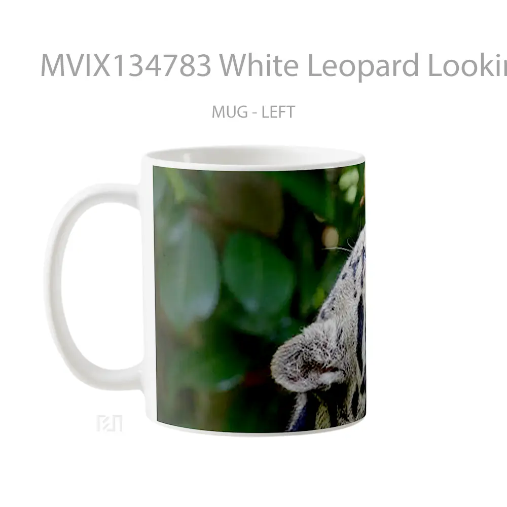 Mug White Leopard Looking Up Gelas Keramik Unik - All-side / Desain