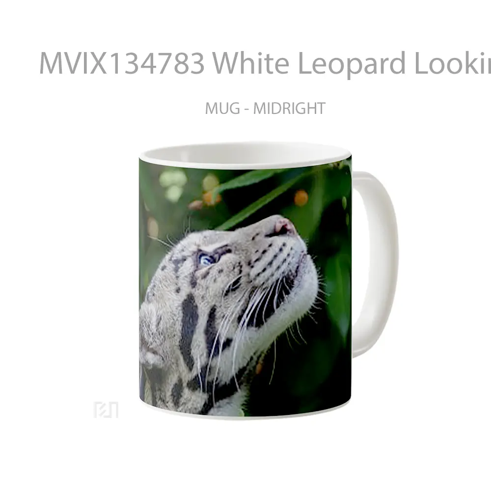 Mug White Leopard Looking Up Gelas Keramik Unik - All-side / Desain