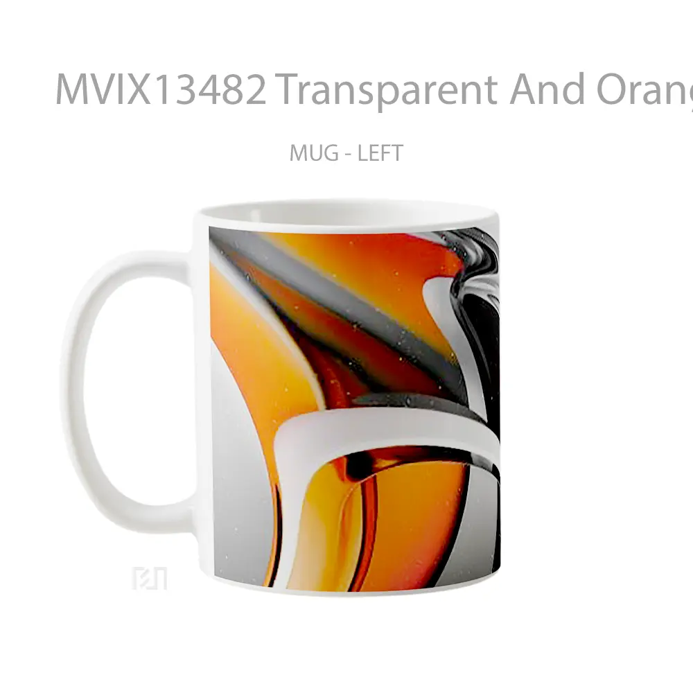 Mug Transparent And Orange Glass Abstract Gelas Seni Modern - All-side / Desain