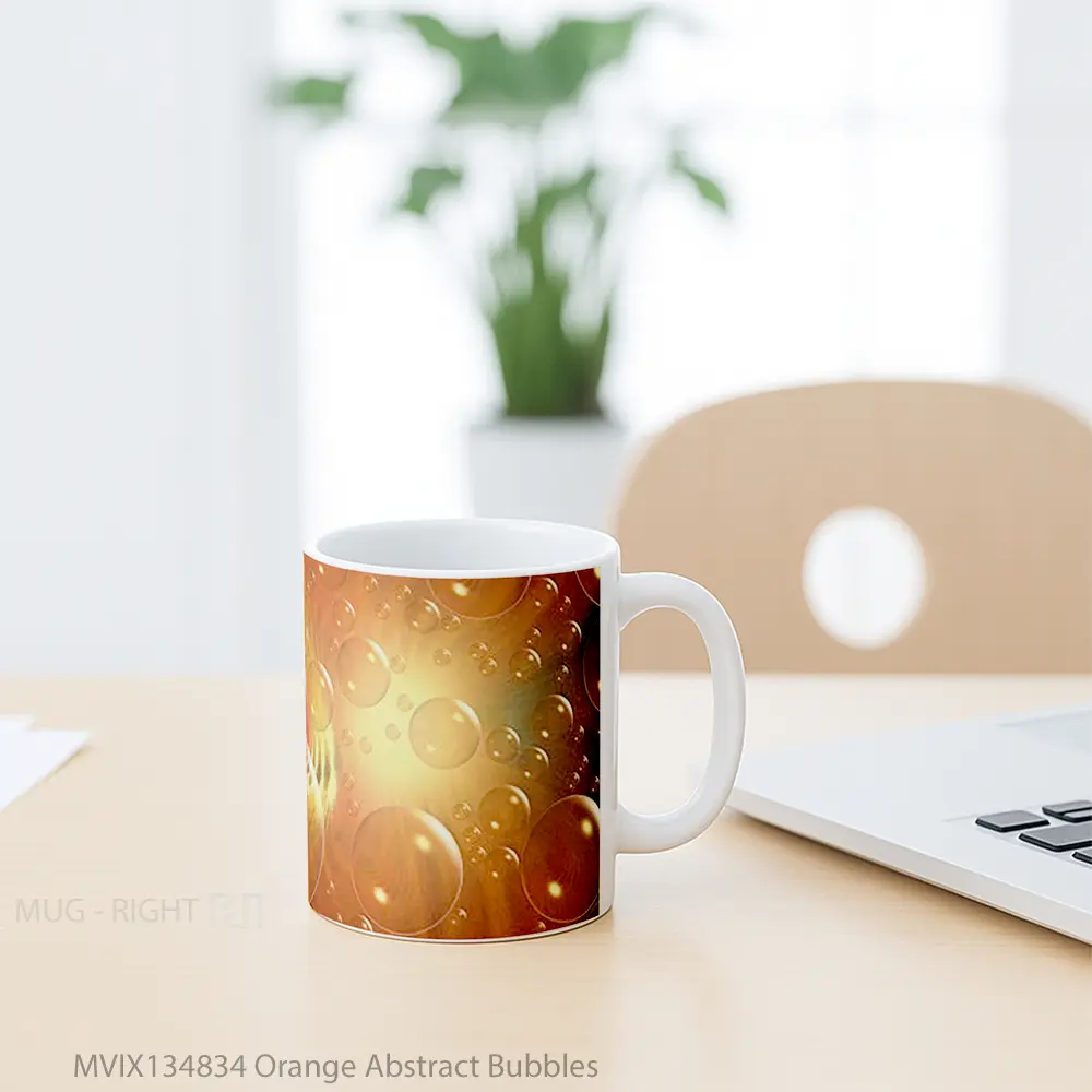 Mug Orange Abstract Bubbles Gelas Seni Modern - All-side / Desain