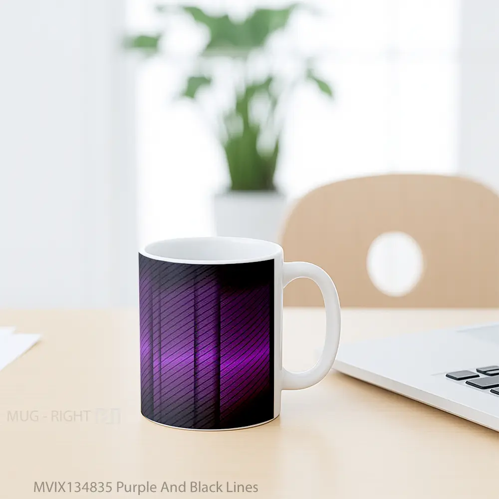 Mug Purple And Black Lines Gelas Keramik Unik - All-side / Desain