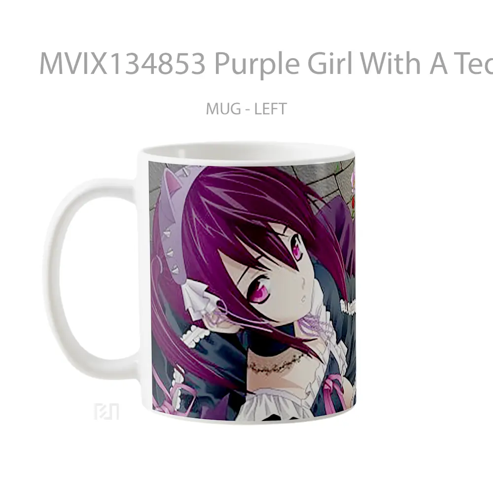 Mug Purple Girl With A Teddy Bear Gelas Hewan Lucu - All-side / Desain